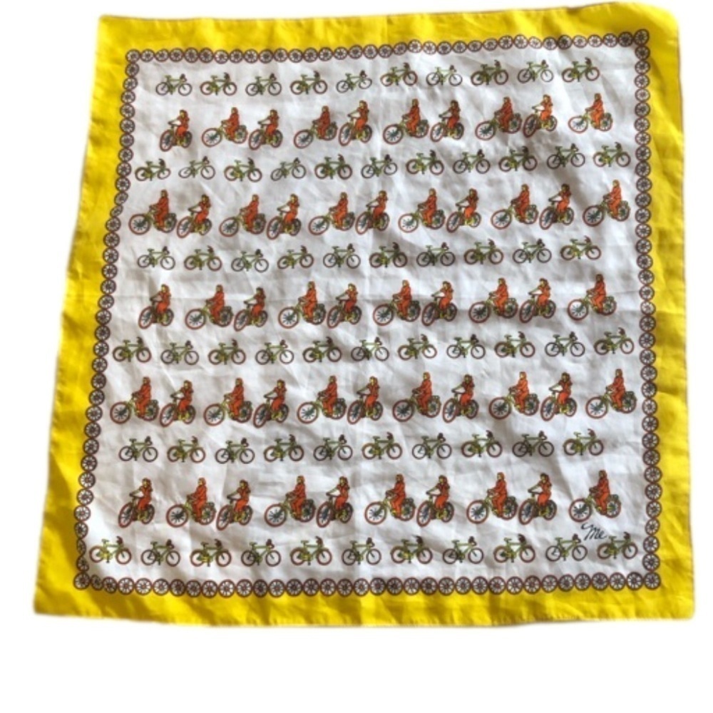 Mr Emperor scarf bicycle print. Made in Italy.  Approximately 22.5” x 23”